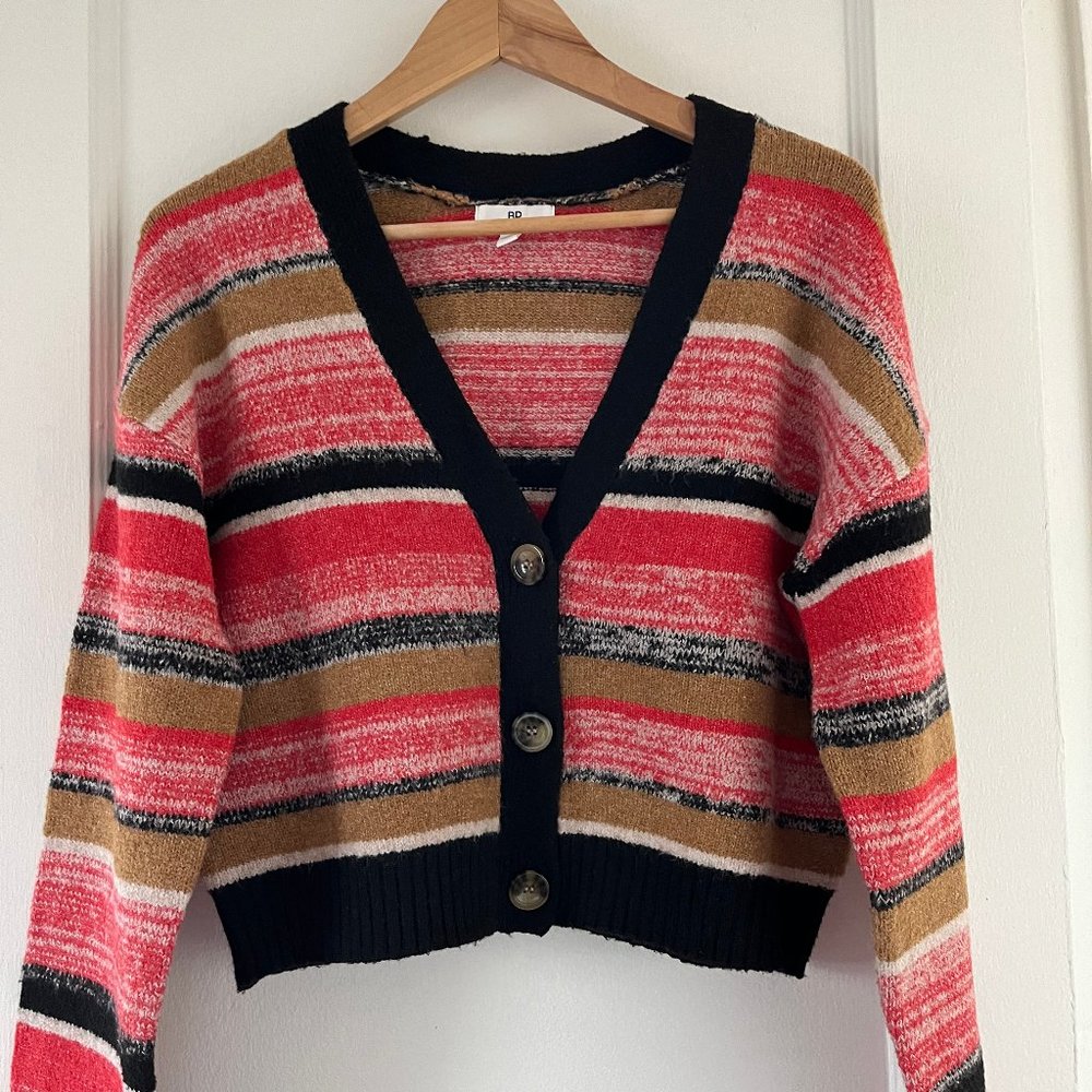 BP. Crop Cardigan in multi-color stripes, Small